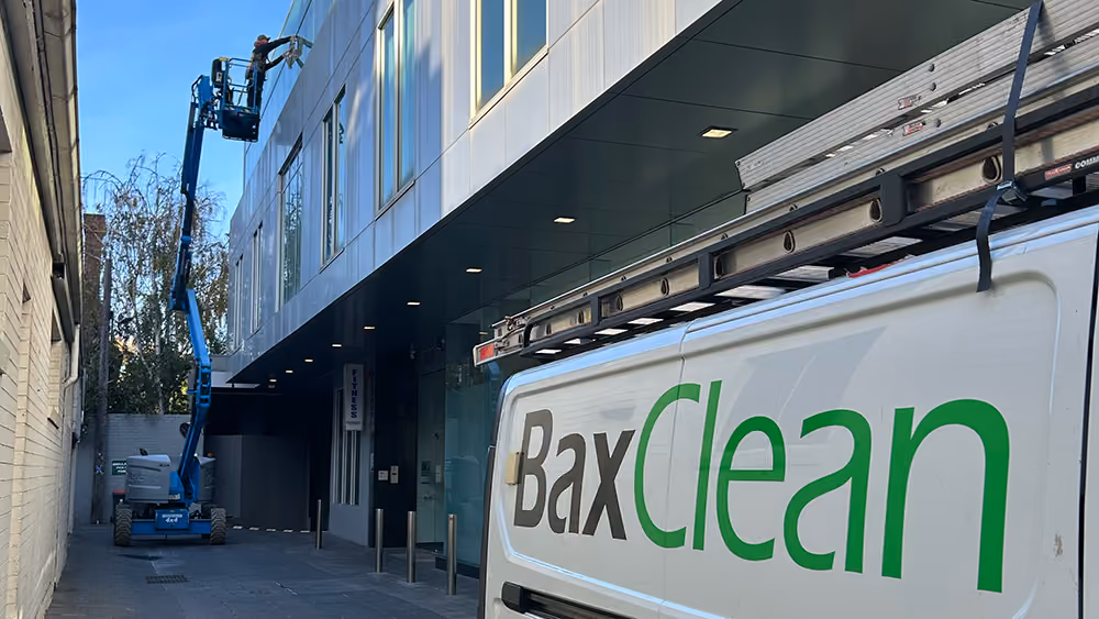 Bax Clean commercial window cleaning using an elevated work platform