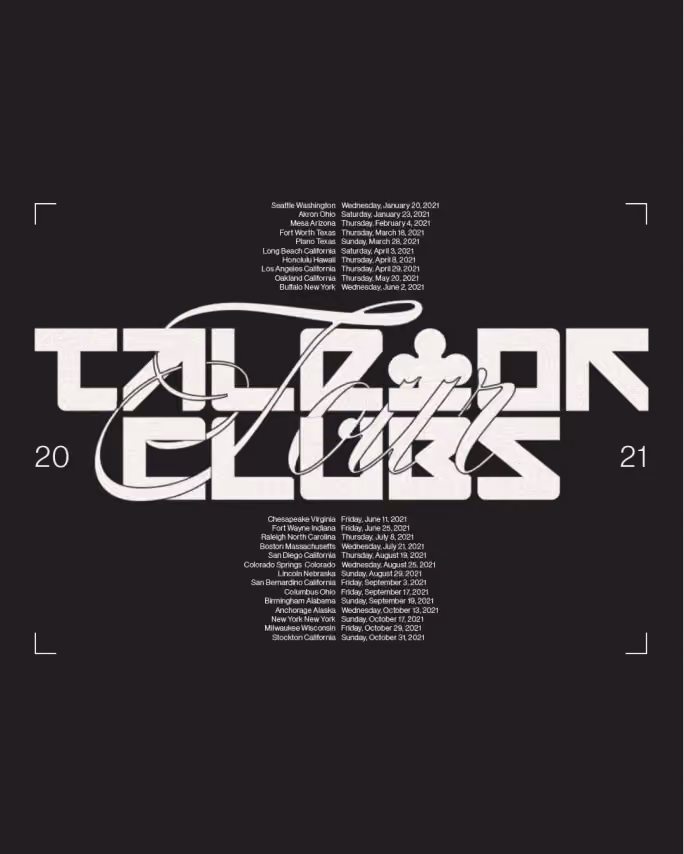 Tale of Clubs poster: distorted white display lettering on black