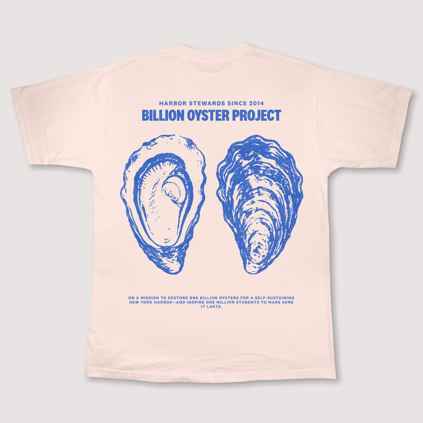 Billion Oyster Party t-shirt, back print with two hand-drawn oysters