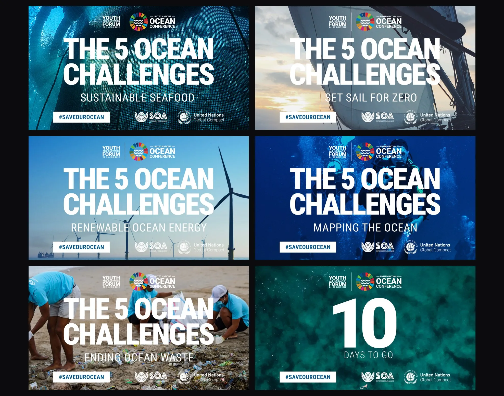 Five banners from The 5 ocean challenges series and a 10 days to go countdown banner