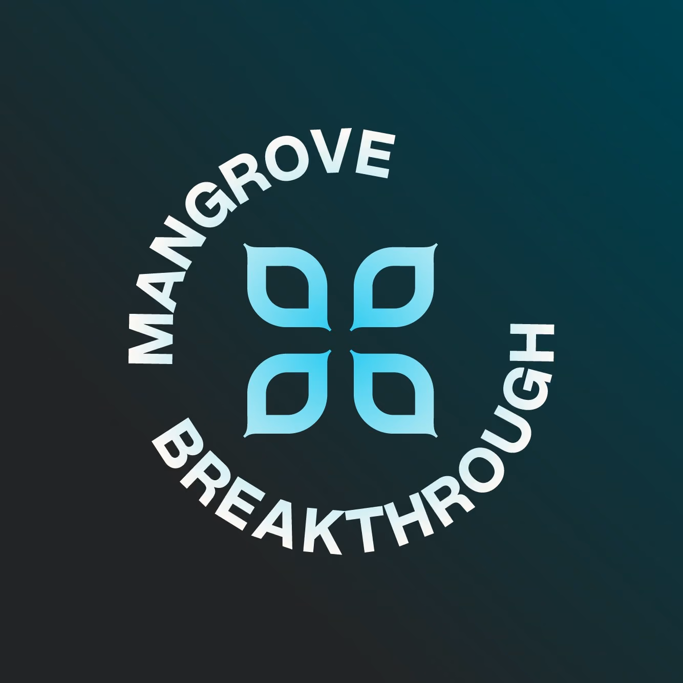 Round profile badge: the turquoise clover ringed by the words Mangrove Breakthrough, on deep teal
