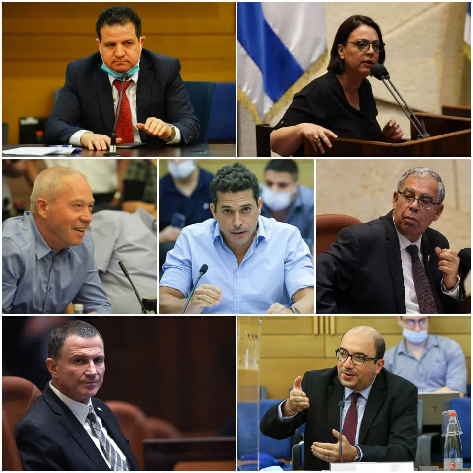 הח"כים איימן עודה, גלית דיסטל אטבריאן, מיקי לוי, סמי שחאדה, יולי אדלשטיין, יואב גלנט ועמיחי שיקלי. צילומים: נועם מושקוביץ, יצחק הררי, עדינה ולדמן ודני שם-טוב - דוברות הכנסת, קובי גדעון - לע"מ