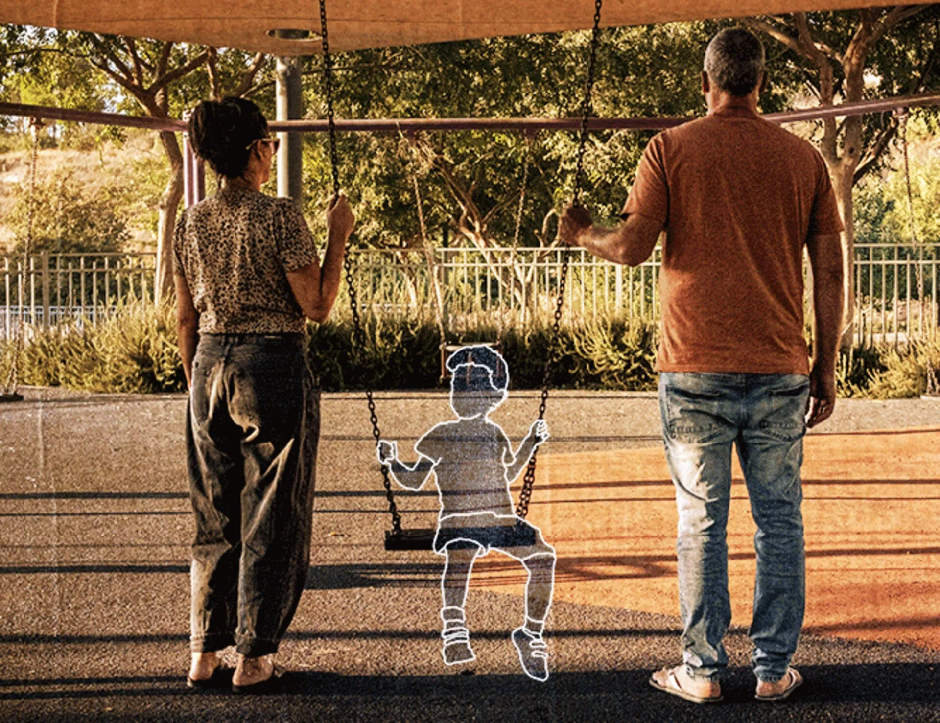 Einat and Arik. Photo: Bea Bar Kallos. Illustration: Masha Zur Glozman (Haaretz)