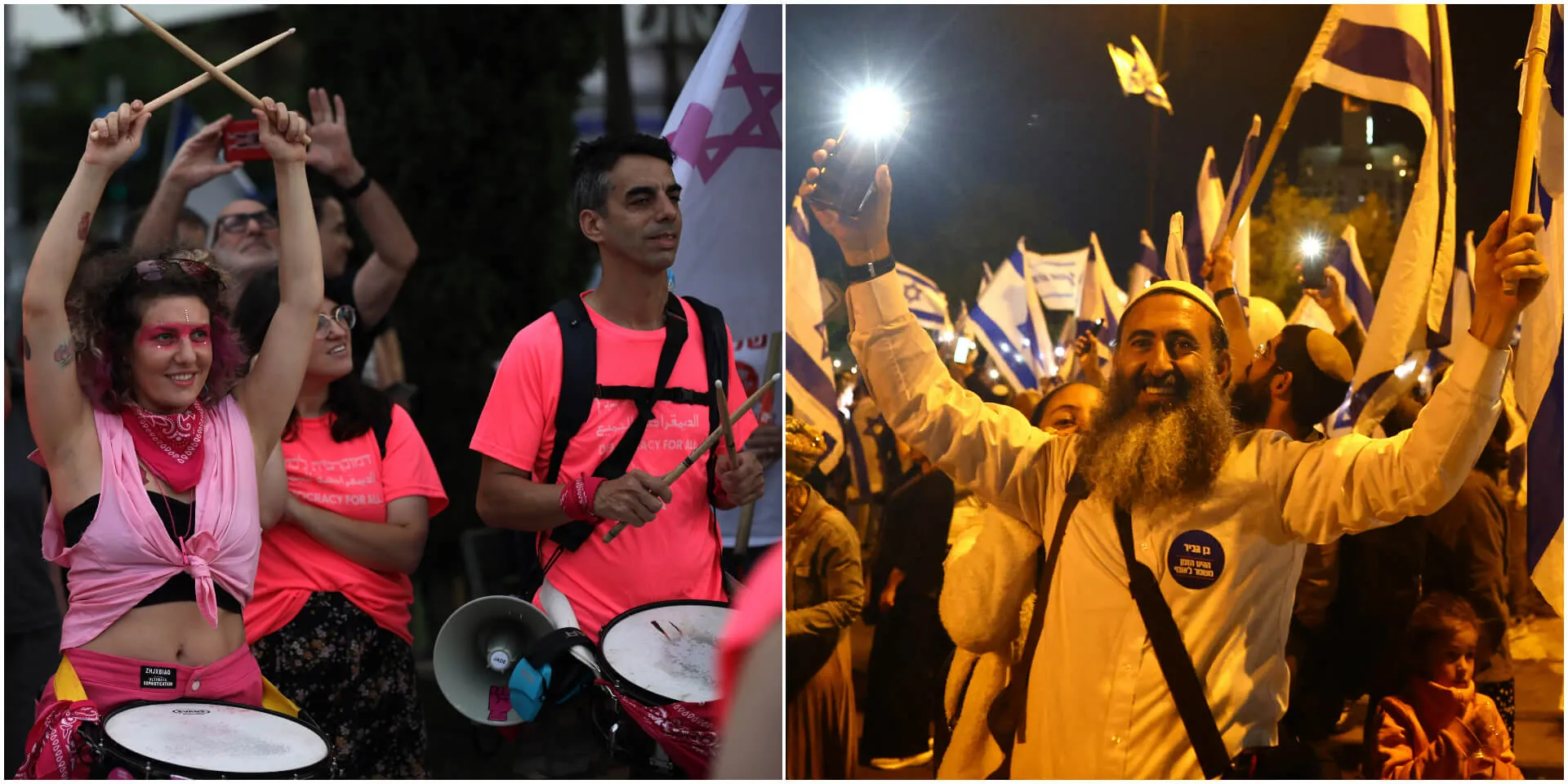 מפגינים נגד ההפיכה (משמאל) ובעדה. צילומים: רויטרס
