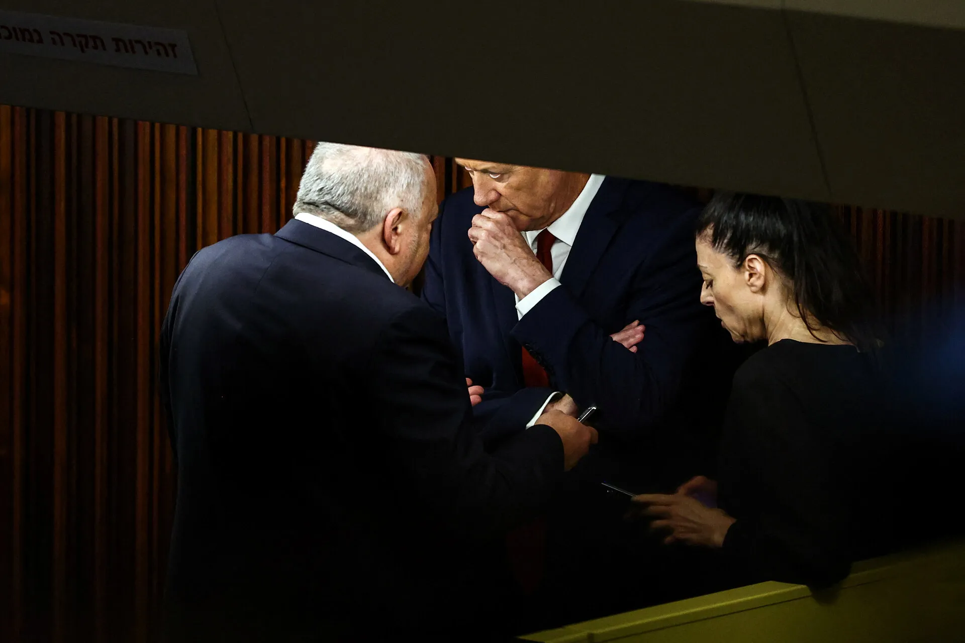 ראשי מפלגות האופוזיציה מרב מיכאלי, בני גנץ ואביגדור ליברמן, השבוע בכנסת. צילום: רויטרס