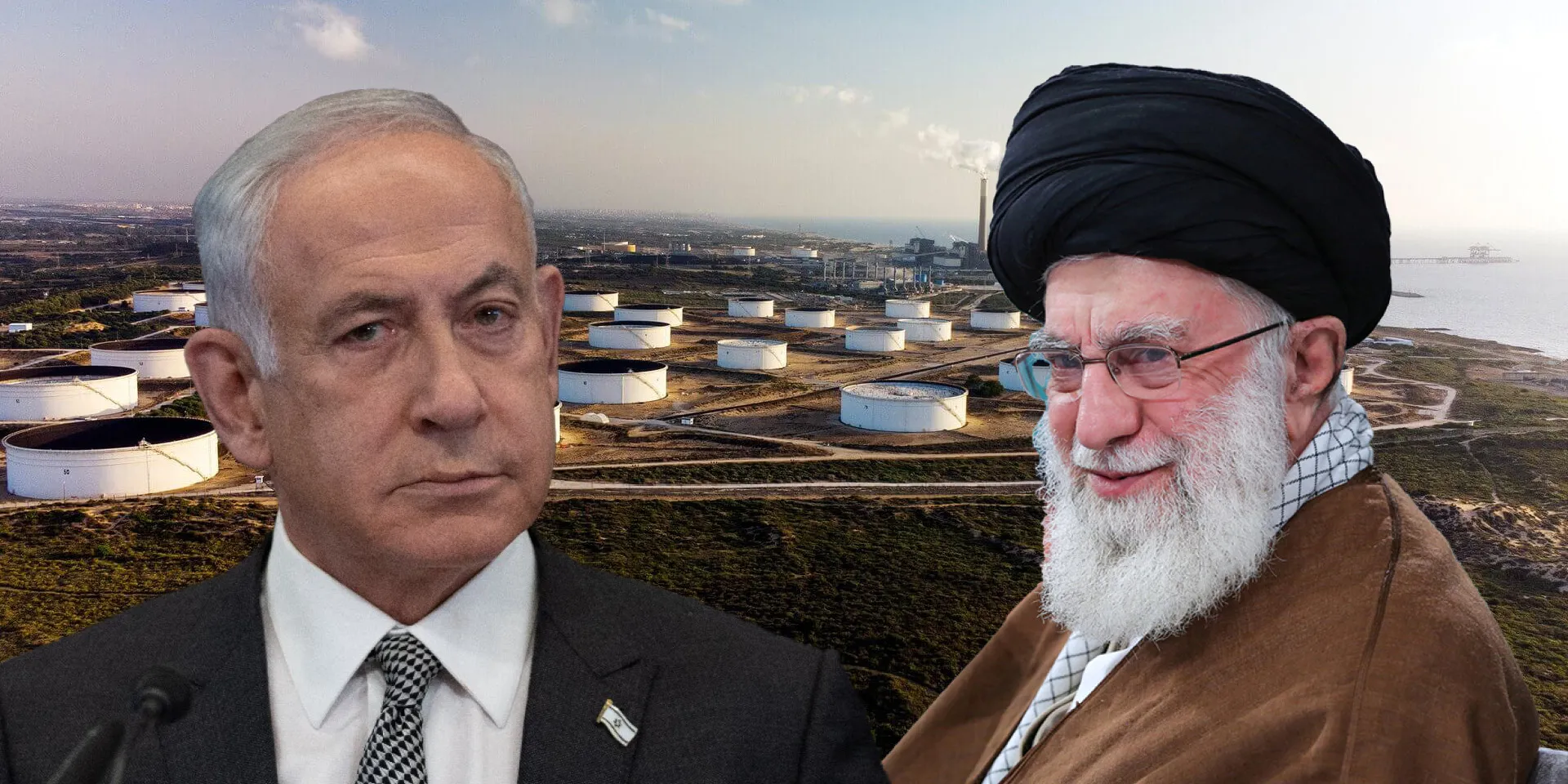 Prime Minister Benjamin Netanyahu and Iranian Ayatollah Ali Khamenei. In the background, the EAPC storage facility in Ashkelon. Photos: Reuters