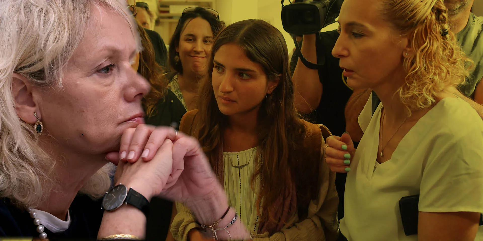 Kim Ariel Arad in court with her lawyer, Sharon Zagagi-Pinhas, and Attorney General Gali Baharav-Miara. Photos: Yoav Dudkevitch, Reuters