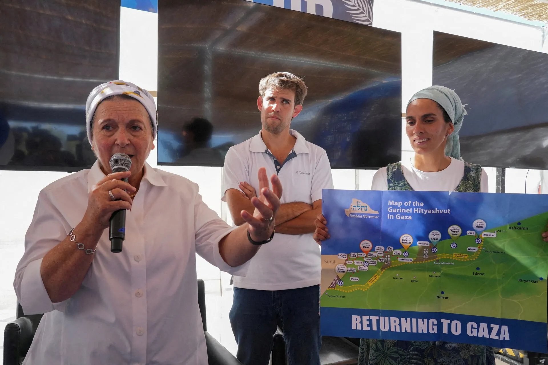 Daniela Weiss (left) at a conference on the Gaza border, October 2024. Photo: Reuters