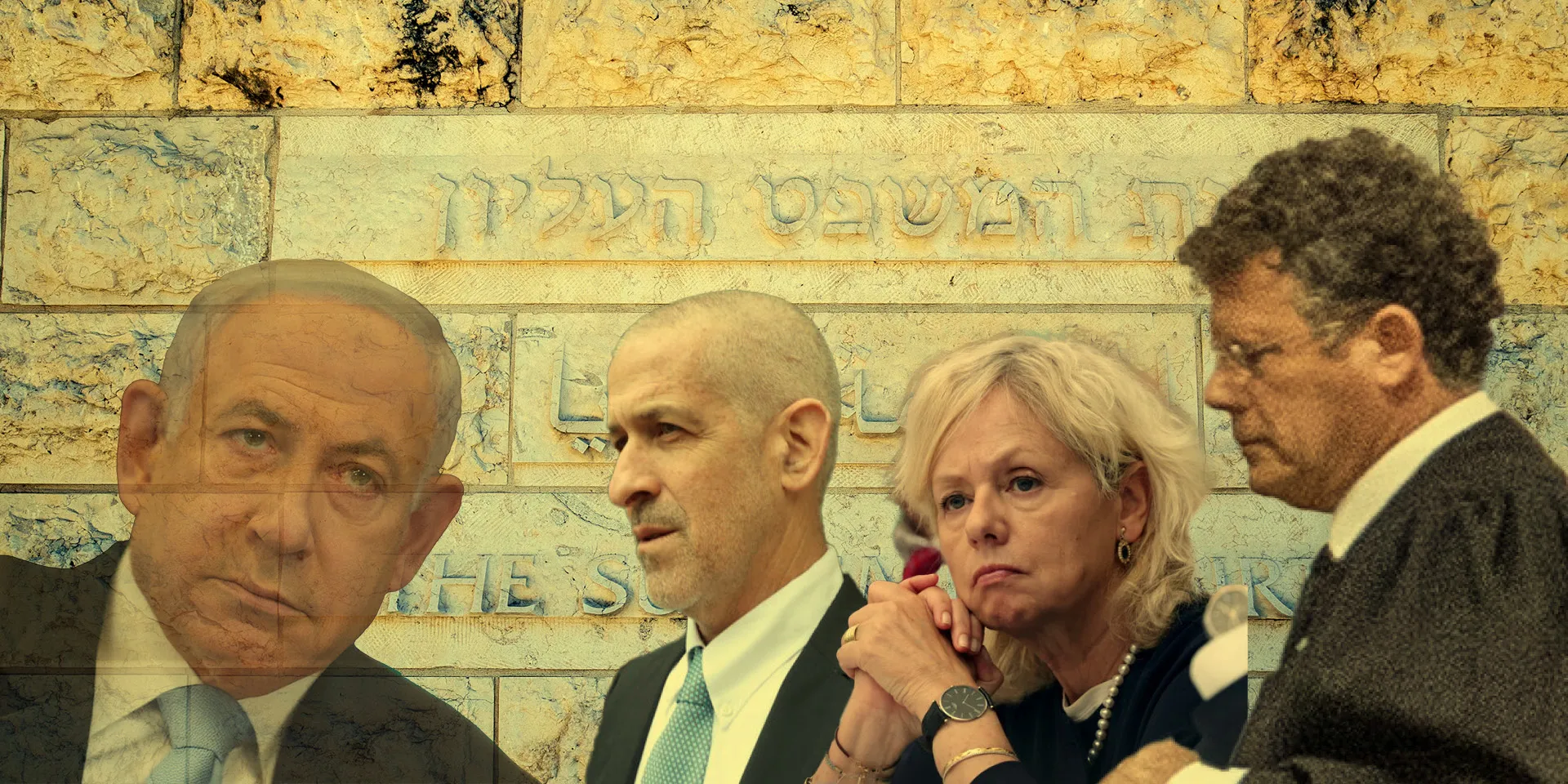 מימין: נשיא העליון השופט יצחק עמית, היועמ"שית גלי בהרב-מיארה, ראש השב"כ רונן בר ורה"מ נתניהו. צילומים: רויטרס, שאטרסטוק