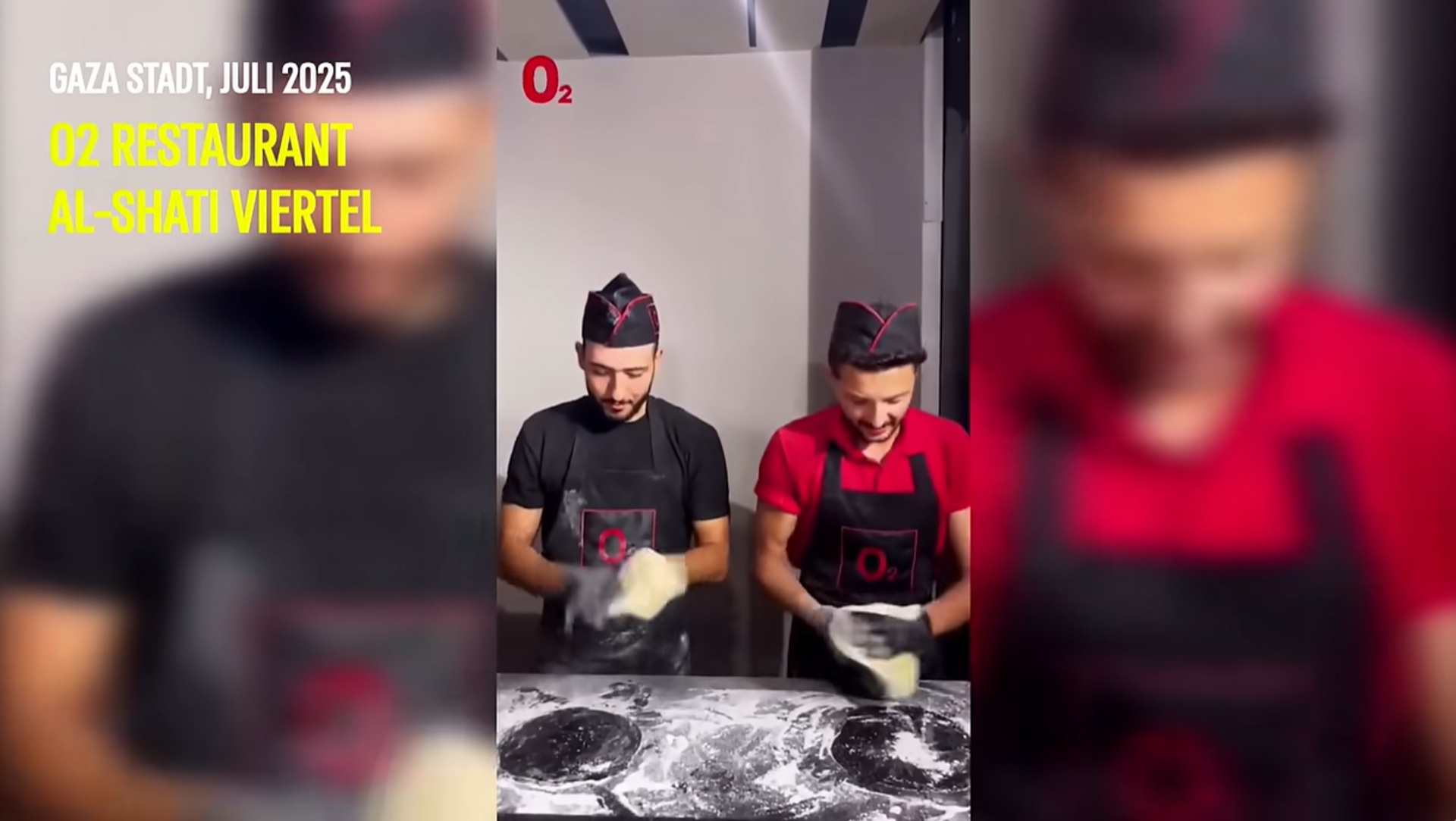 פיצות במסעדה בעזה, יולי 2025. צילום מסך מתוך קמפיין משרד החוץ ביוטיוב