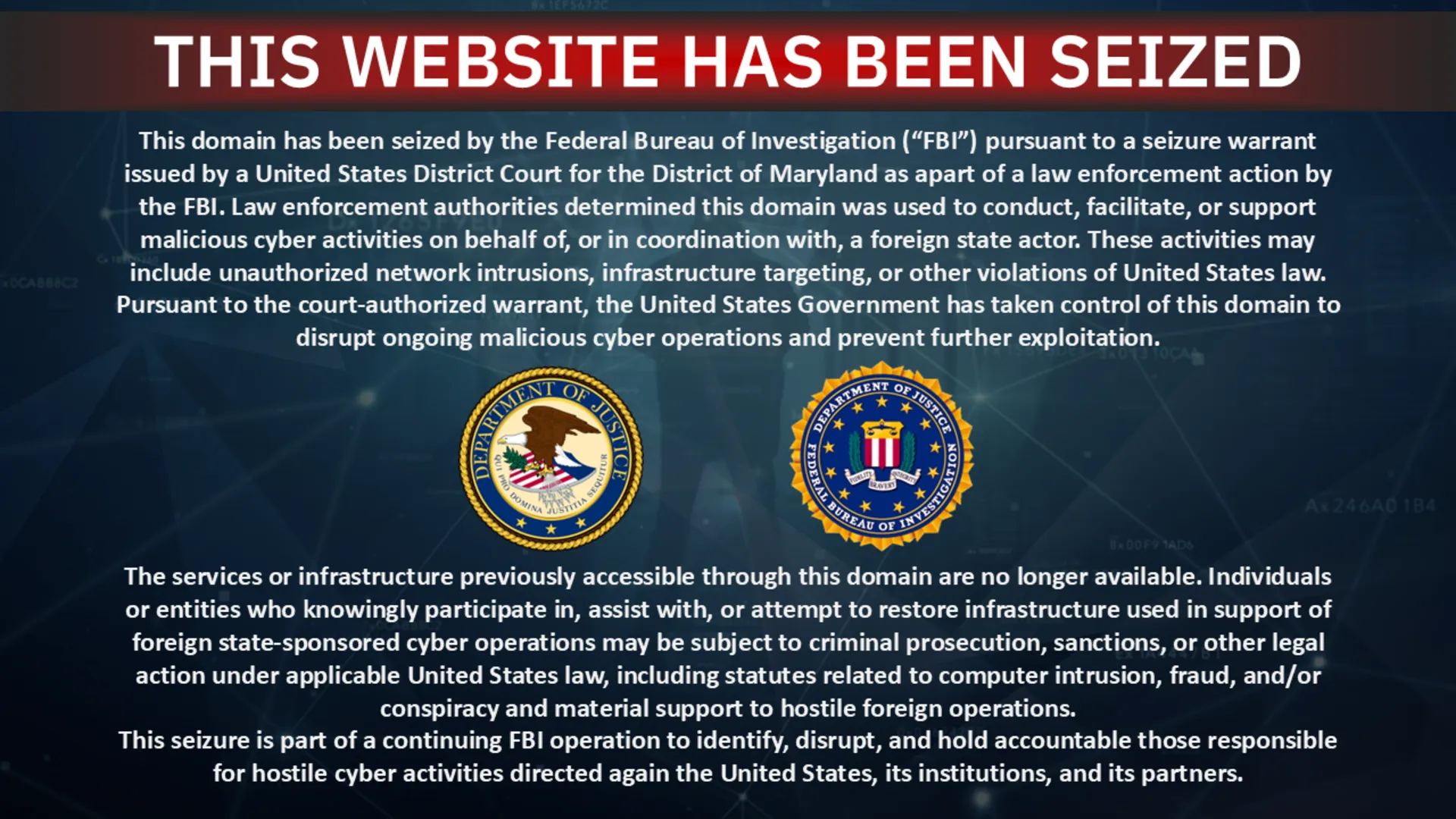 הודעת ה-FBI. צילום מסך