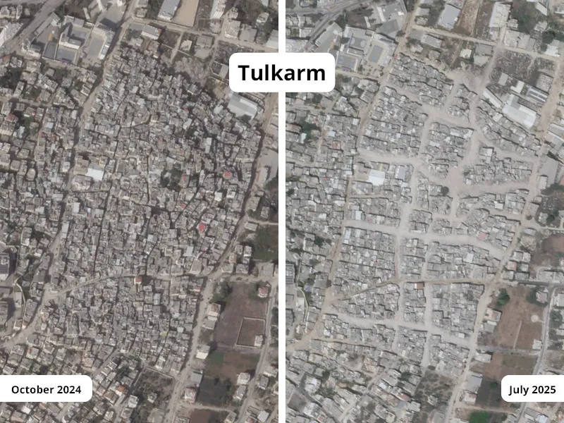 City of Tulkarm October 2024 and July 2025. Photo: Planet Labs PBC
