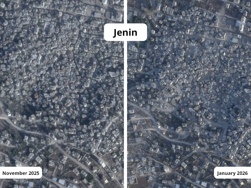 Jenin Refugee Camp November 2025 and January 2026 Planet Labs PBC