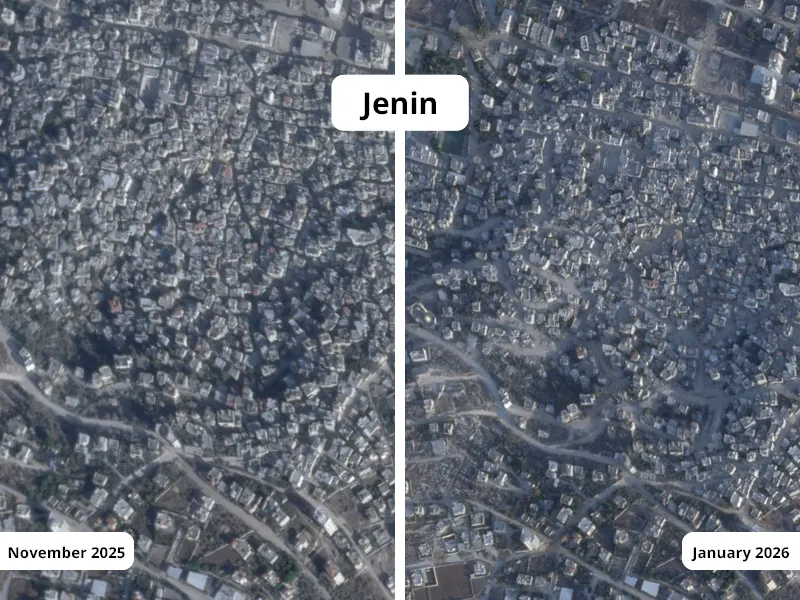 Jenin Refugee Camp November 2025 and January 2026 Planet Labs PBC