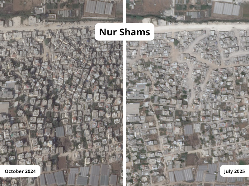 Nur Shams Refugee Camp October 2024 and July 2025. Photo: Planet Labs PBC