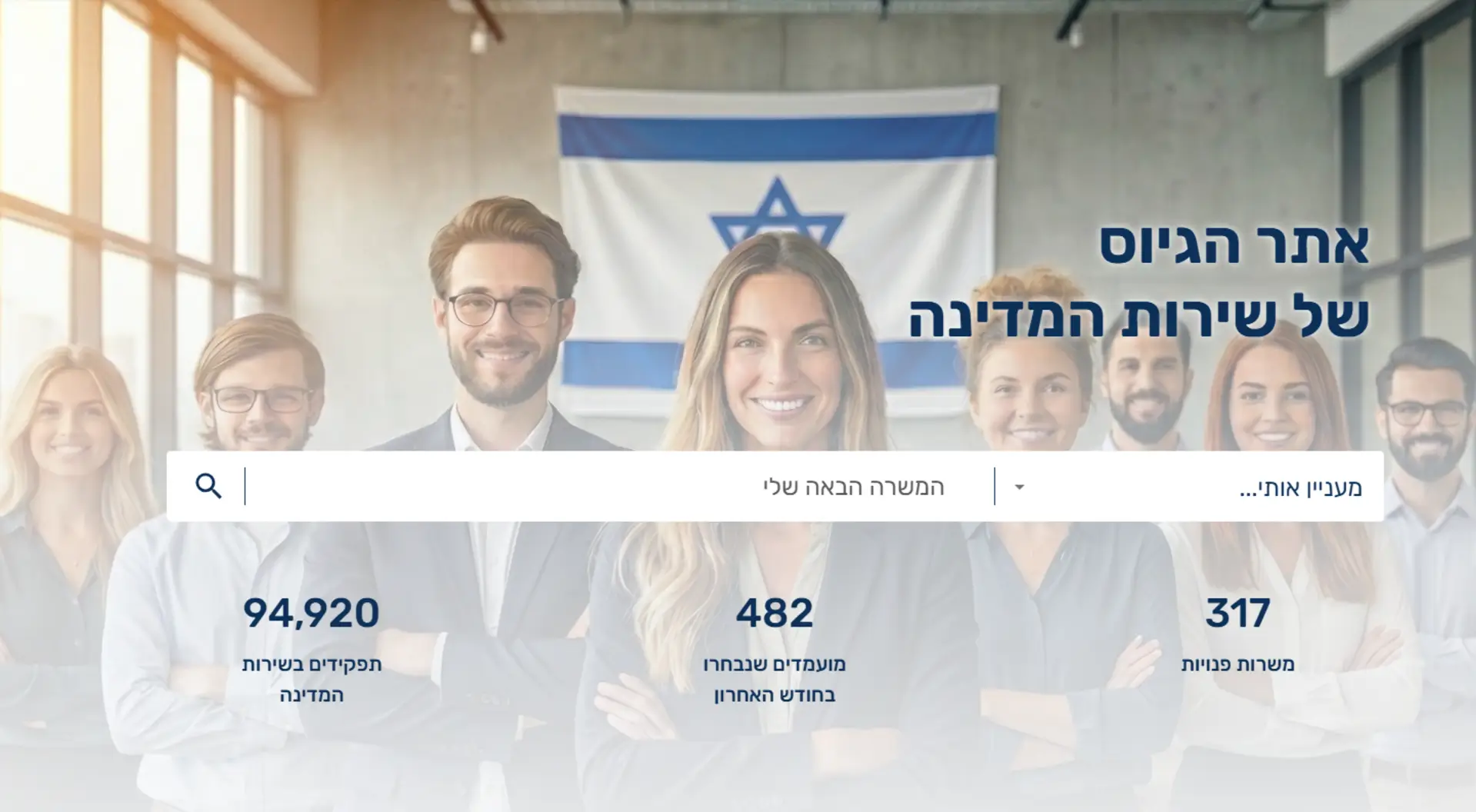 עמוד הבית של אתר נציבות שירות המדינה. צילום מסך