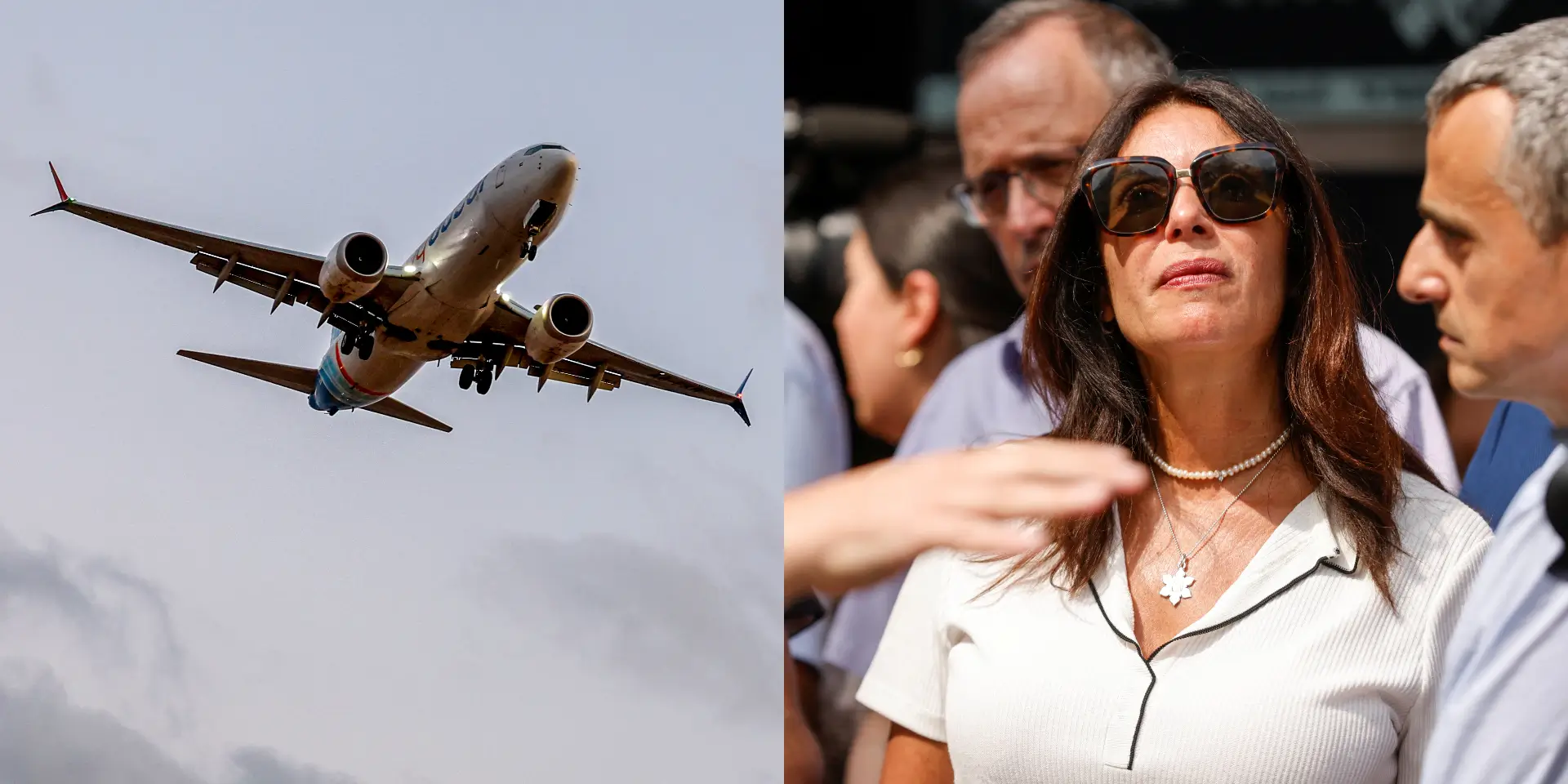 הנחיתה בנתב"ג של טיסת פליי-דובאי שכמעט רוסקה (משמאל) ושרת התחבורה רגב. צילומים: רויטרס
