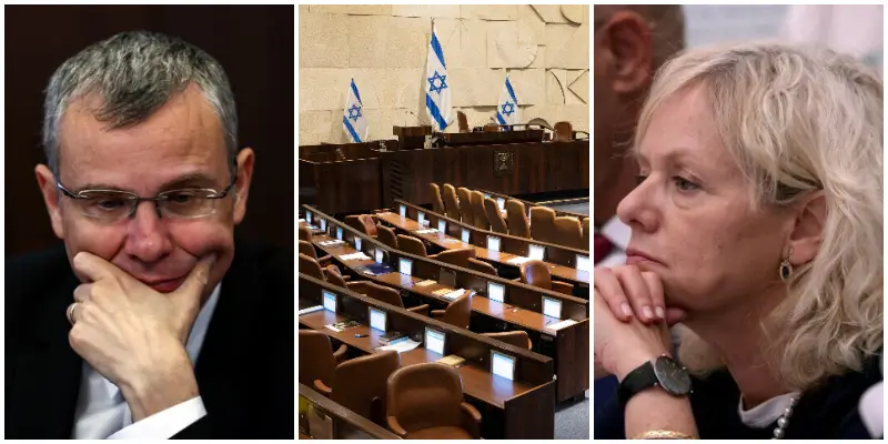 יריב לוין (משמאל), היועמ"שית גלי בהרב מיארה ומליאת הכנסת. צילומים: רויטרס, שאטרסטוק
