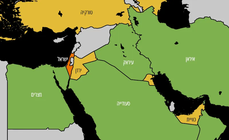 המזרח התיכון - השינוי בהוצאה צבאית (כאחוז מהתמ"ג), 2024-2014