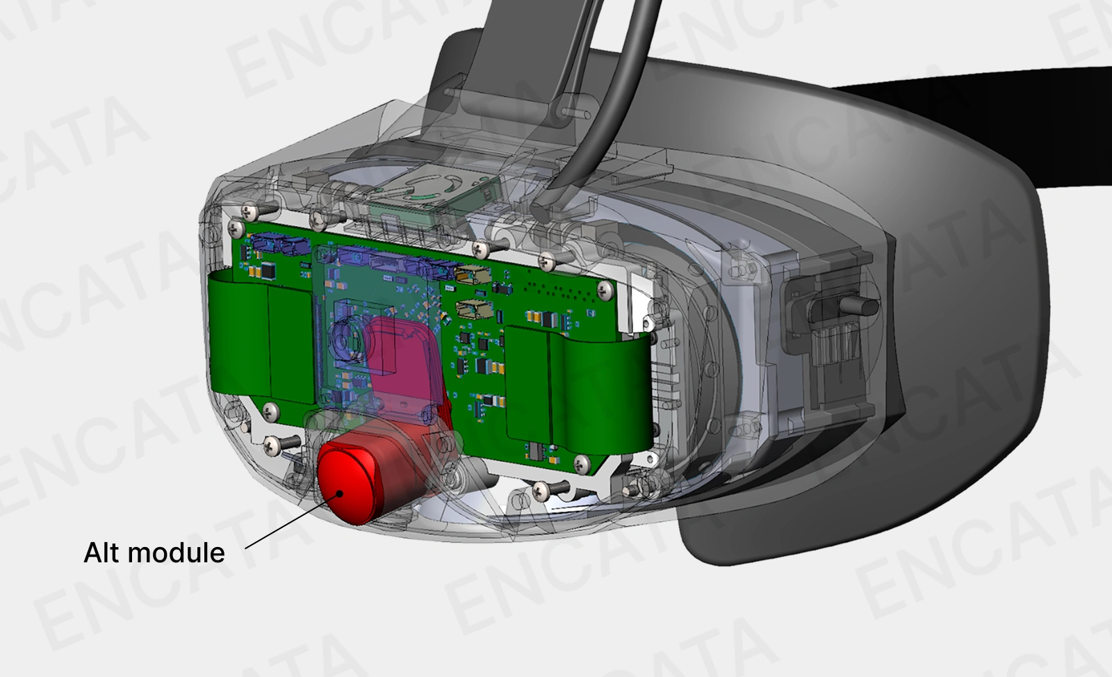 CAD model of XR headset with integrated Alt infrared tracking module