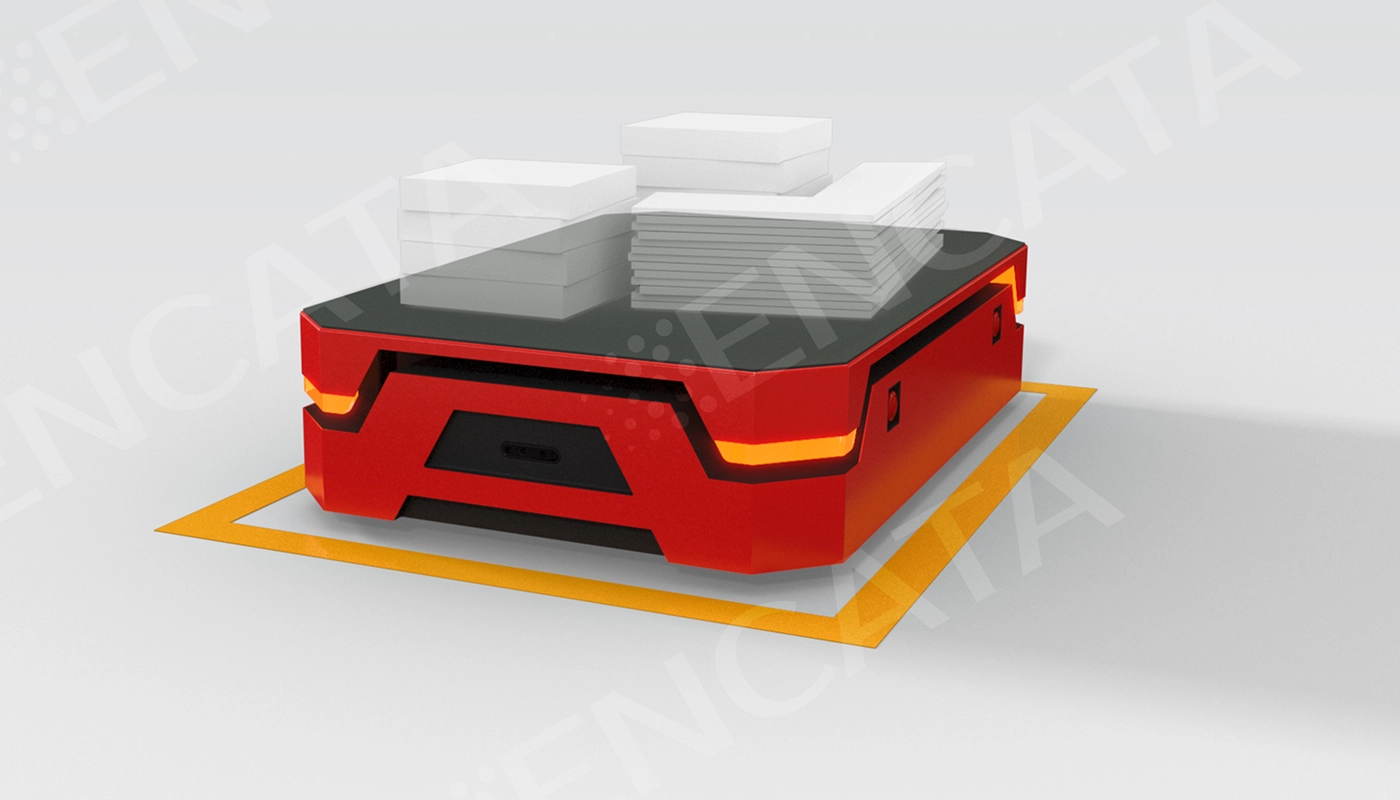 3D rendering of an industrial warehouse robot platform carrying a load