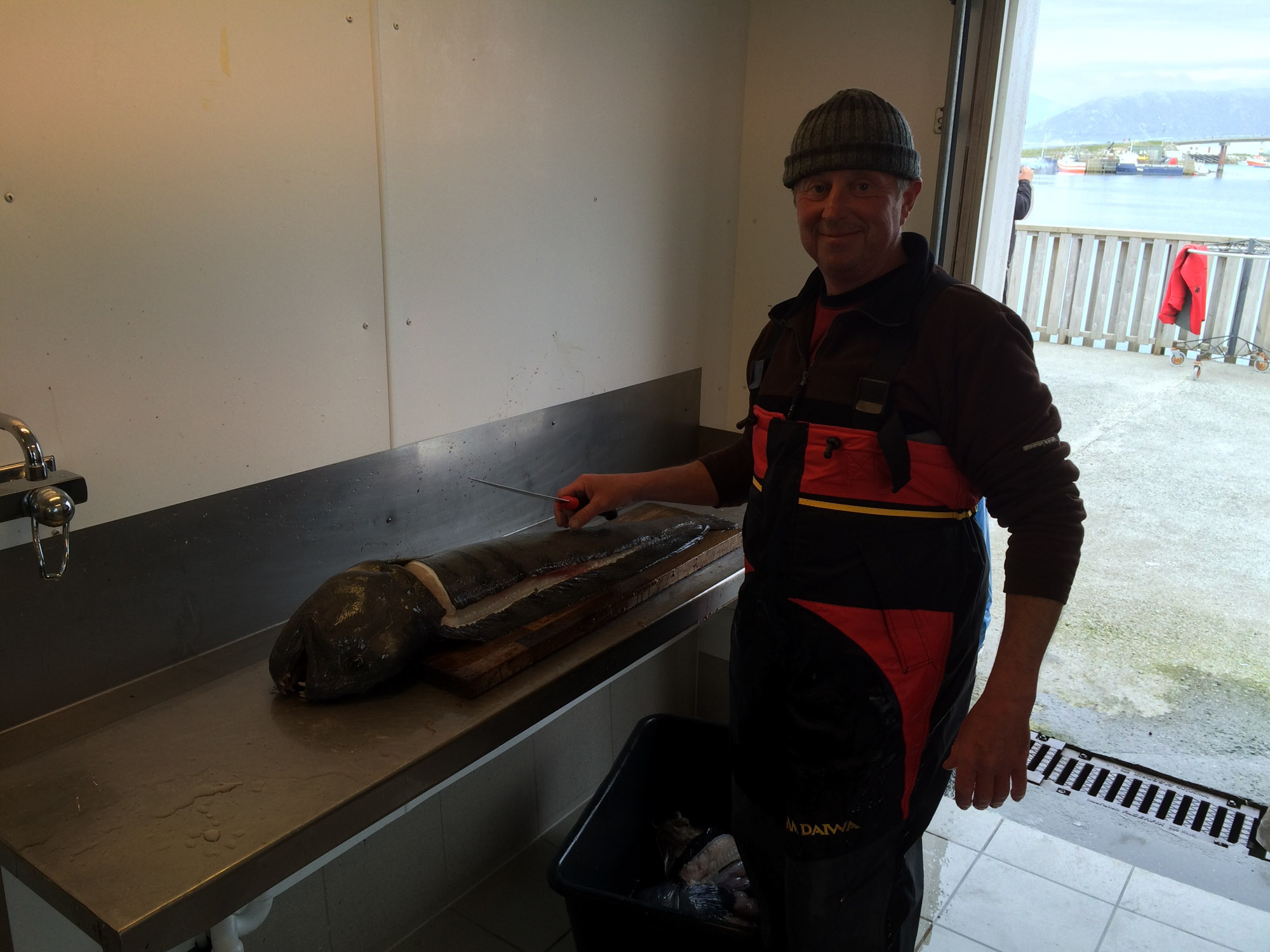Mann som driver med filetering av fisk.