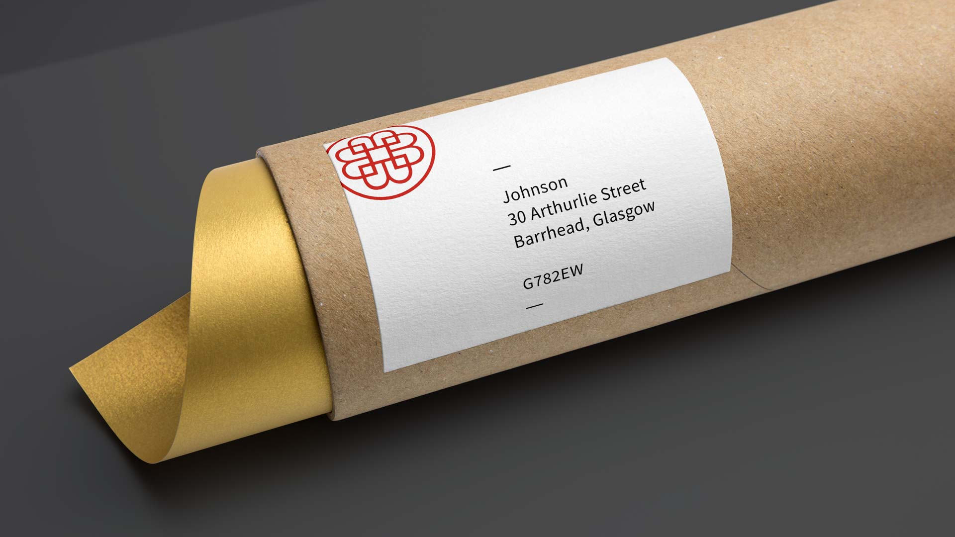 Bisous Bisous branded mailing tube and address label