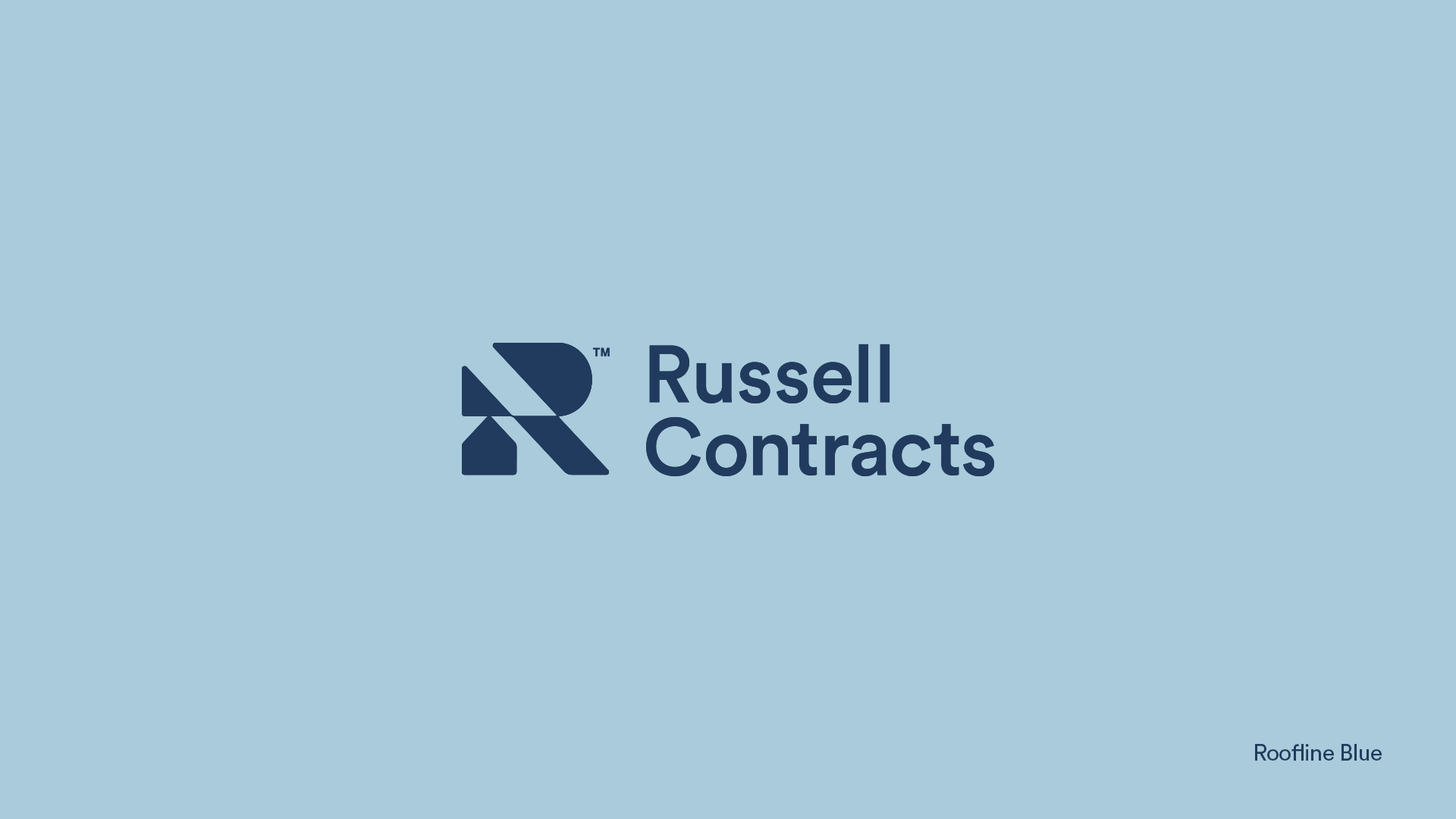 White Russell Contracts logo on a deep Constructor Blue background.