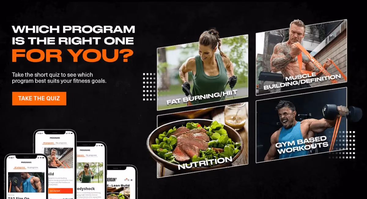 Undersun quiz landing page reads, "Which program is the right one for you? Take the short quiz to see which program best suits your fitness goals."