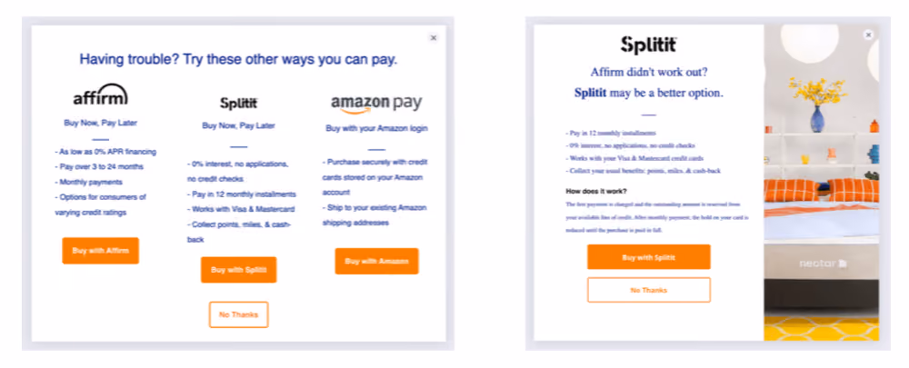 Nectar checkout popups