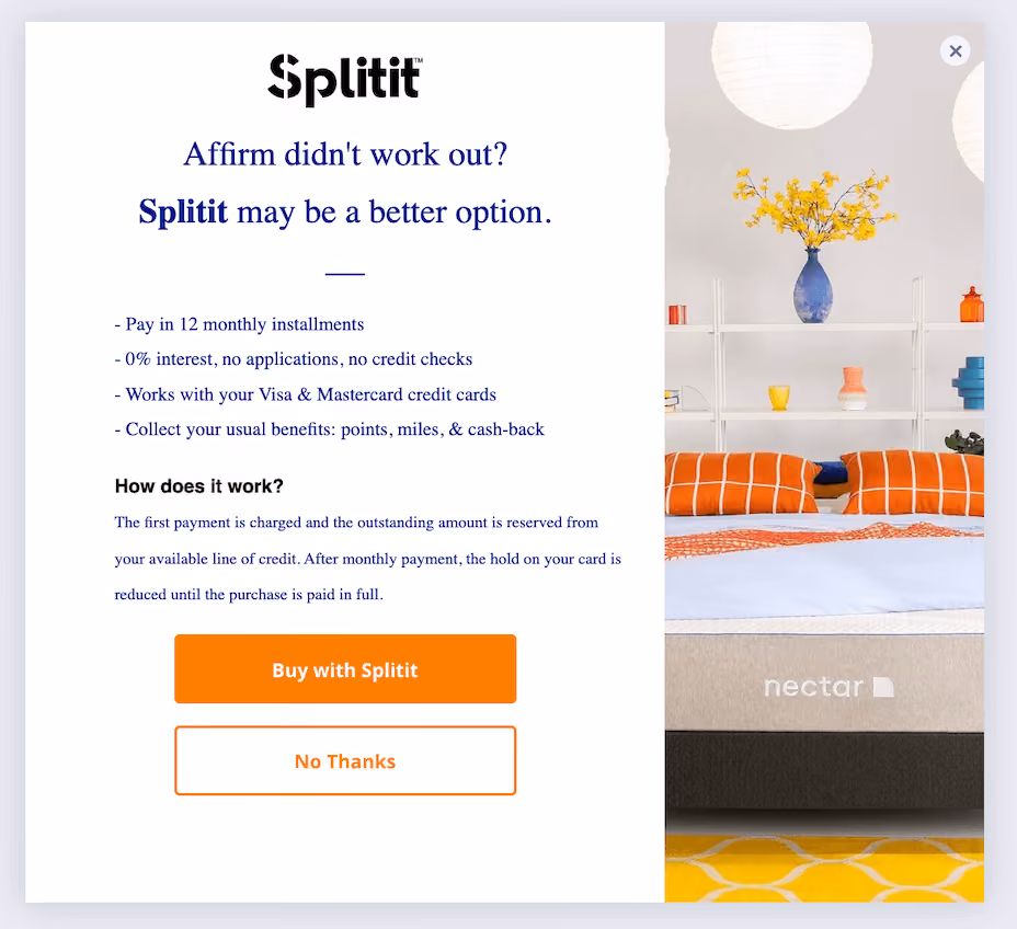 Nectar Splitit popup