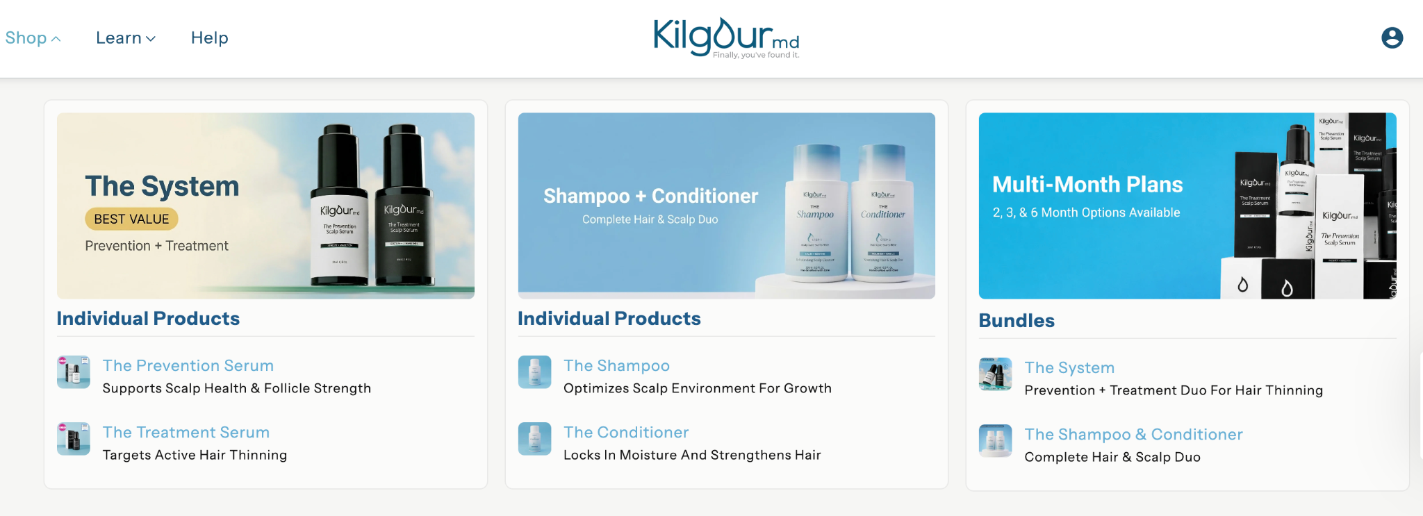 KilgourMD storefront product navigation
