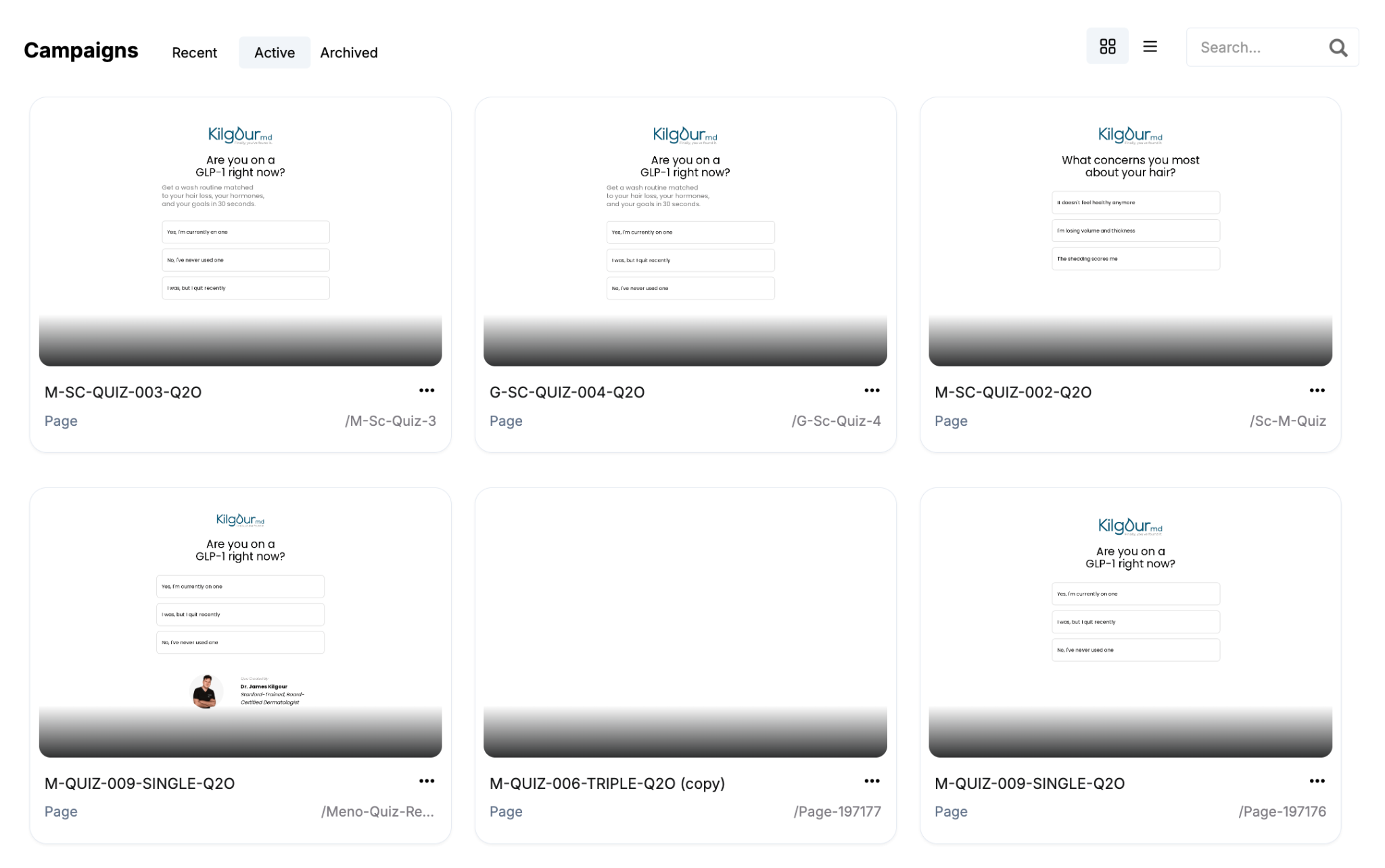 KilgourMD campaign list inside ConvertFlow