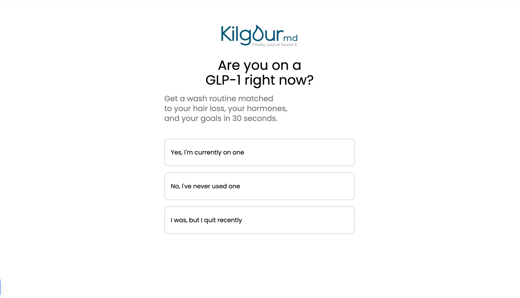 KilgourMD GLP-1 quiz question built in ConvertFlow