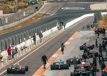 Formula One cars on a race track