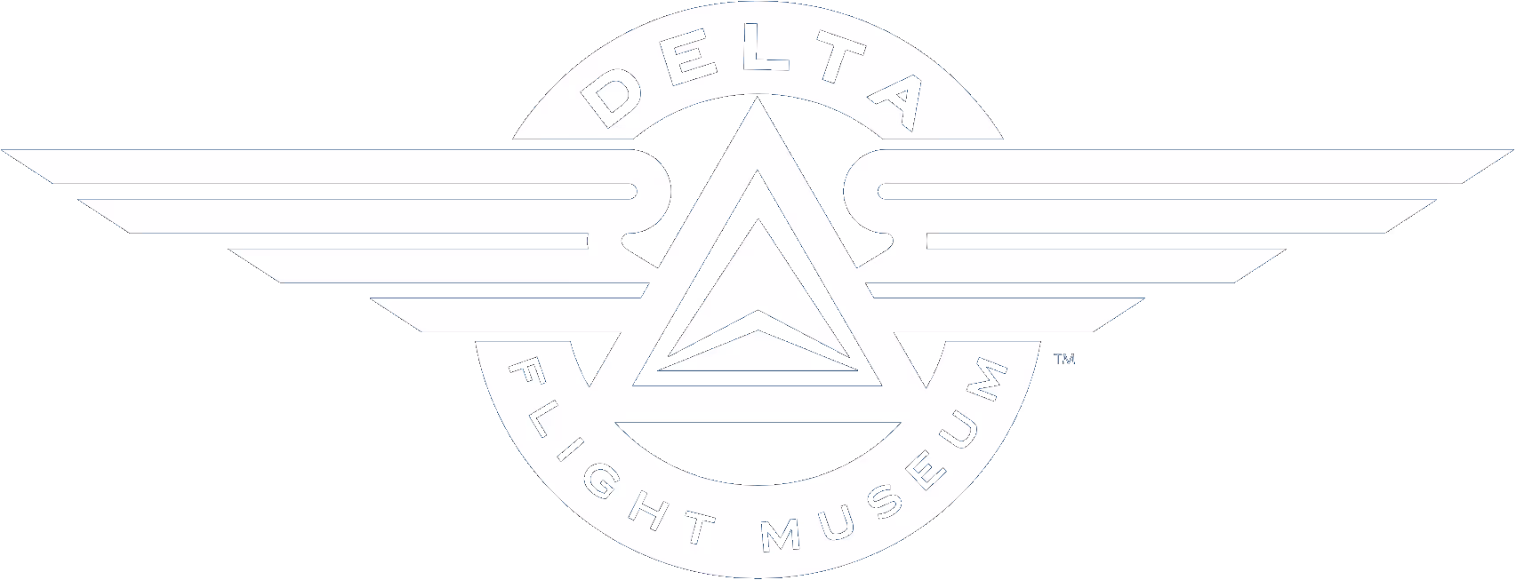 Delta Flight Museum logo in white, moving right to left in an infinite marquee