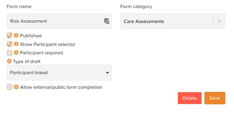 Form Settings - Select a 'Type of draft'