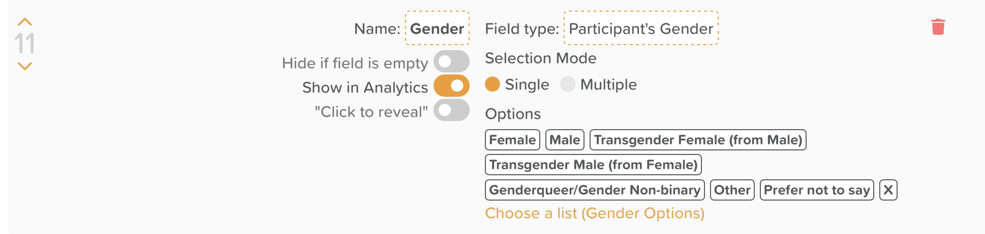 StoriiCare Screenshot: Face Sheet Settings new option - Field type: List Options