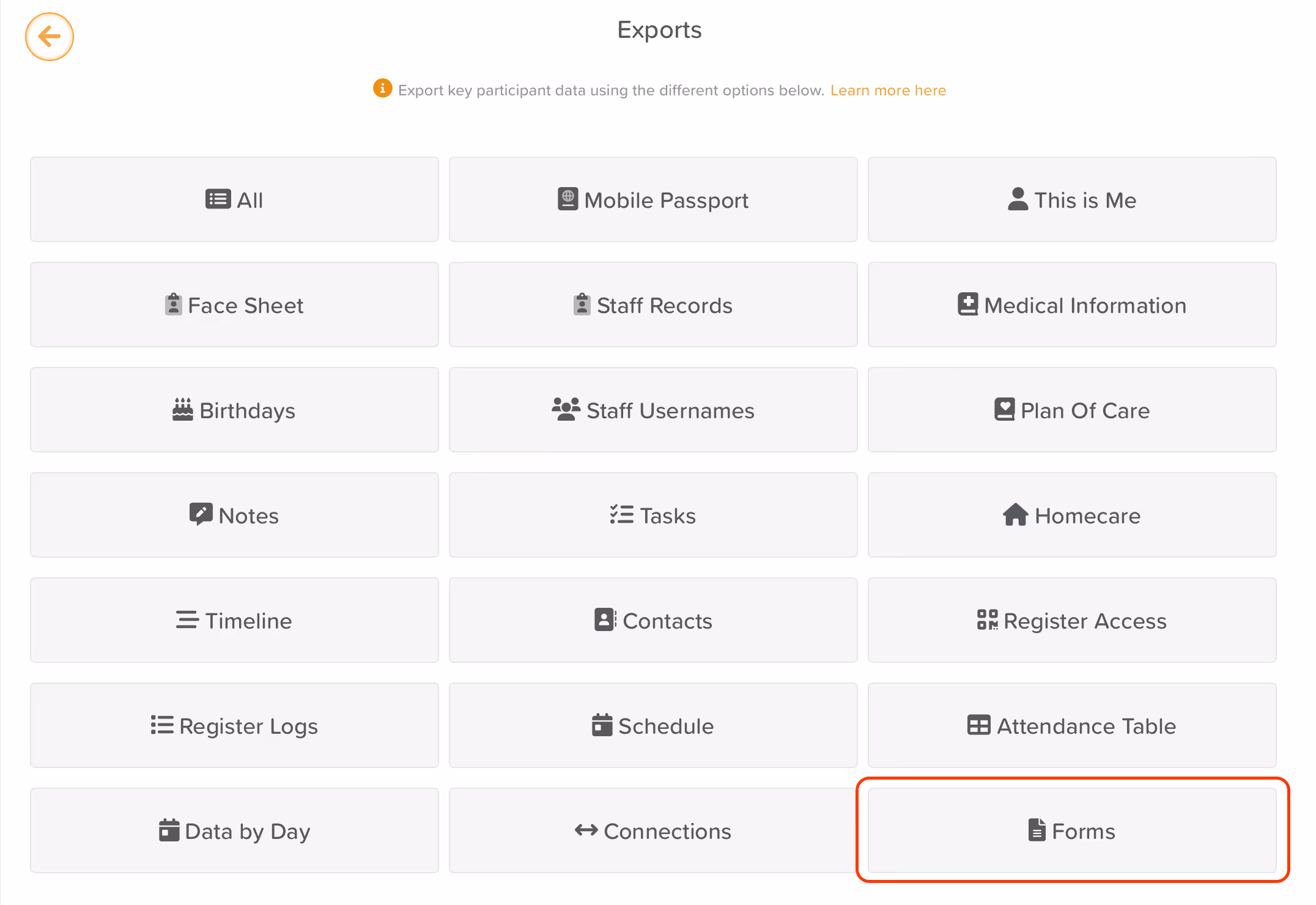 StoriiCare screenshot: Form Entries Exporting