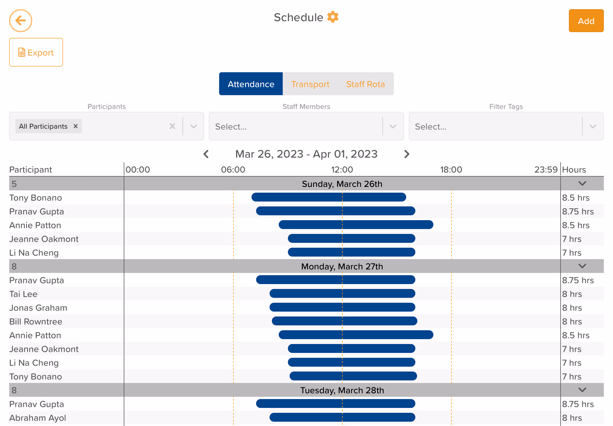 Storiicare screenshot: Schedule View