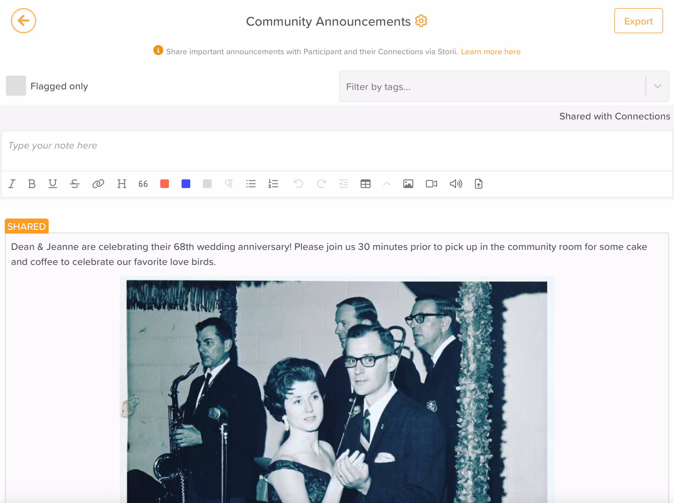 StoriiCare screenshot: Community Announcements