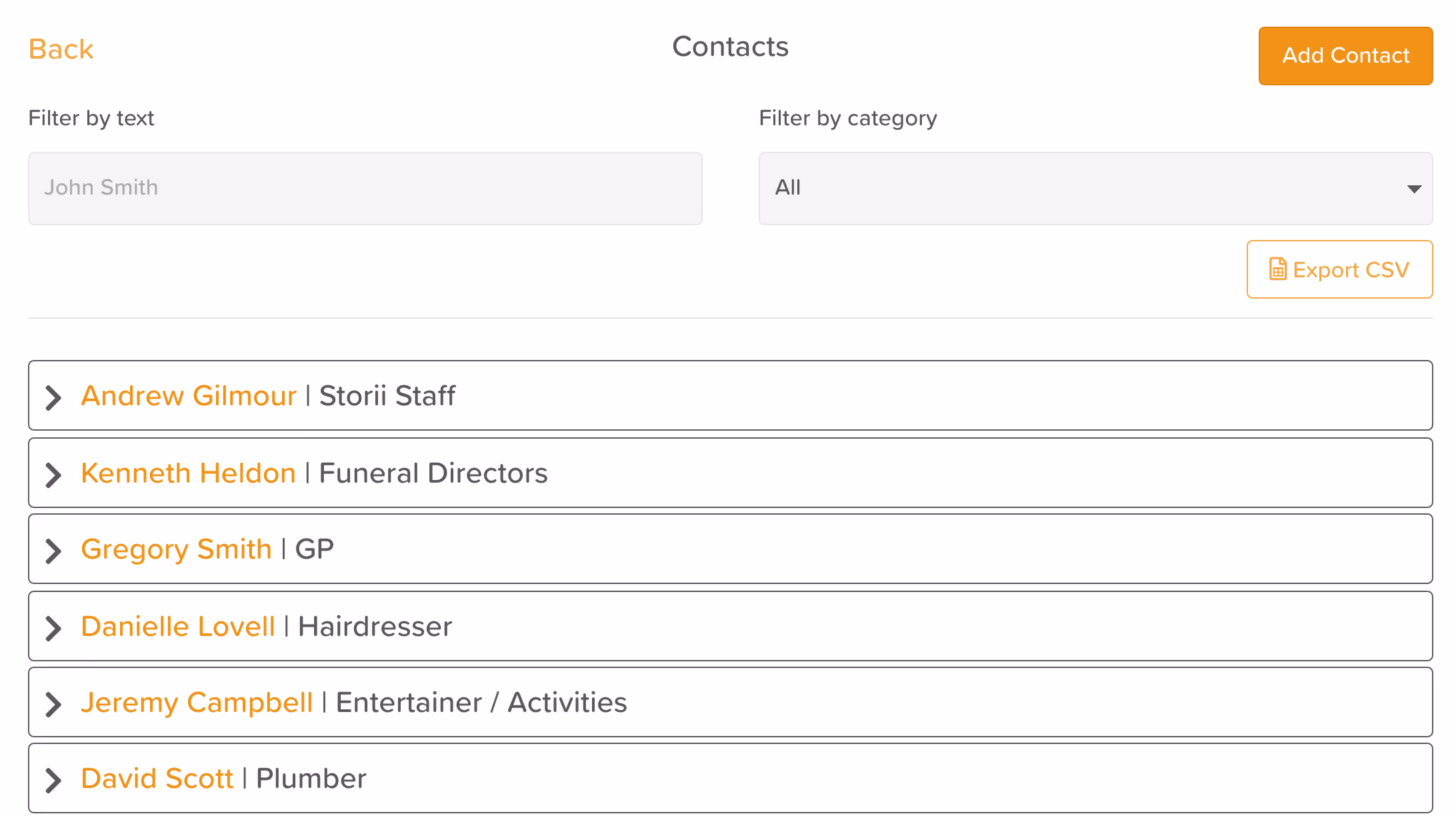 StoriiCare screenshot: Contacts