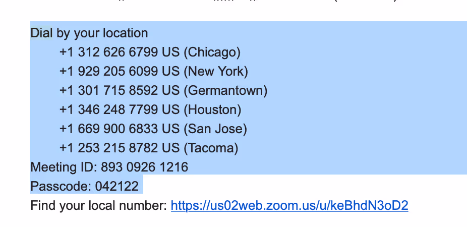 zoom dial in numbers