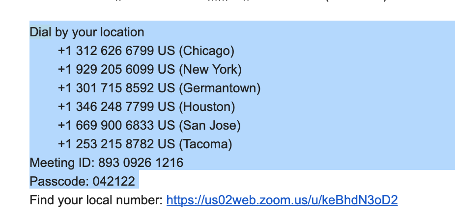 zoom dial in numbers