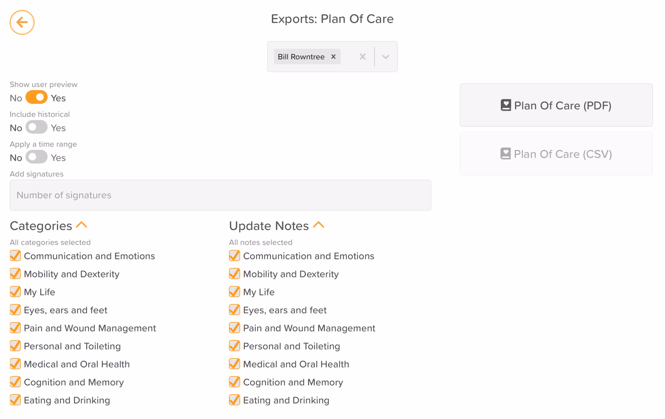 Individual Care Plan Exports