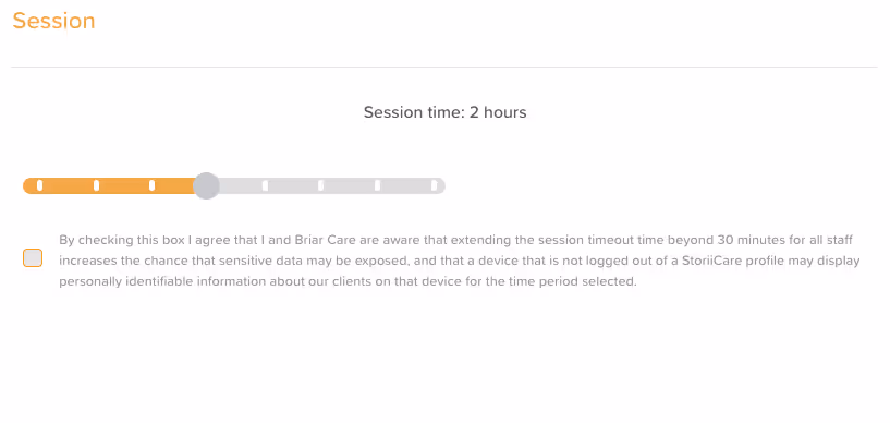 Session Time area within Business Settings