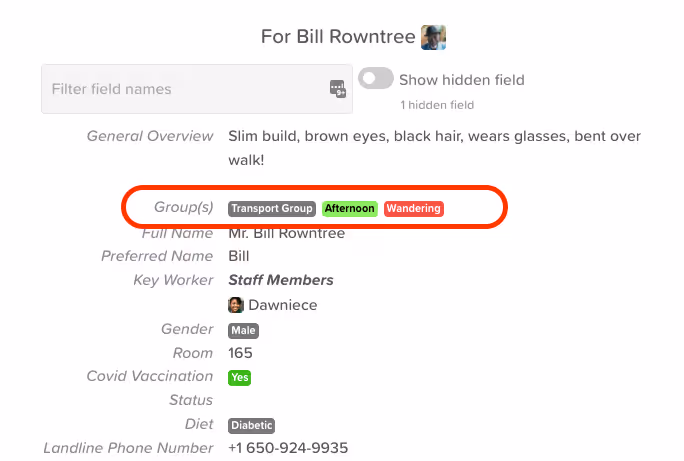 Groups visible within the Care Overview