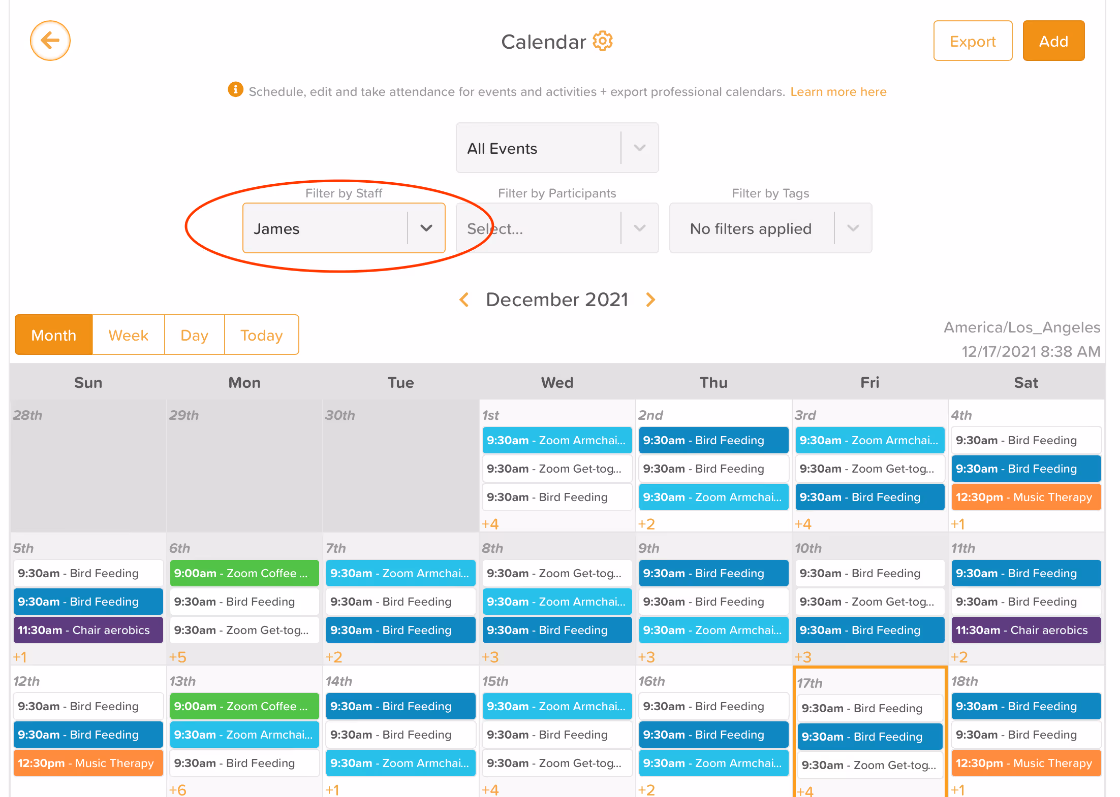 Calendar staff filter