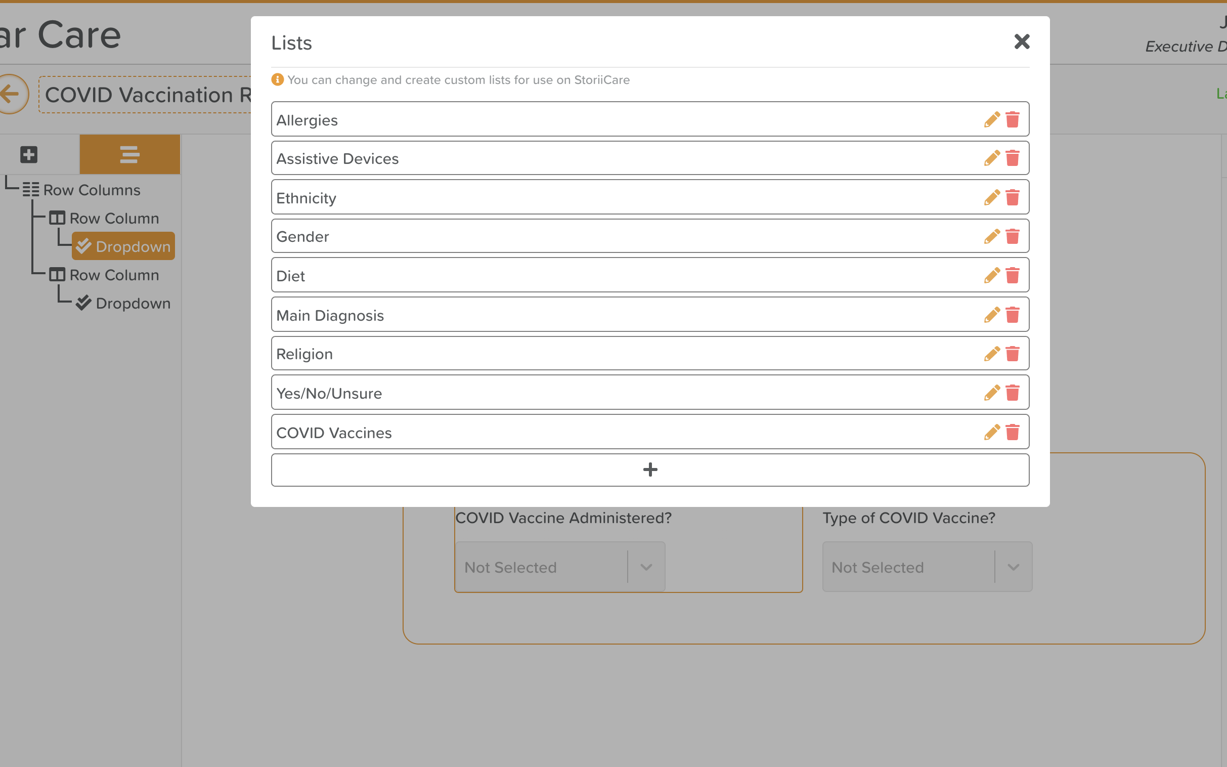 List View on Form Builder