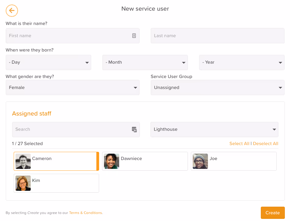 Add Staff access during Service User Profile Creation